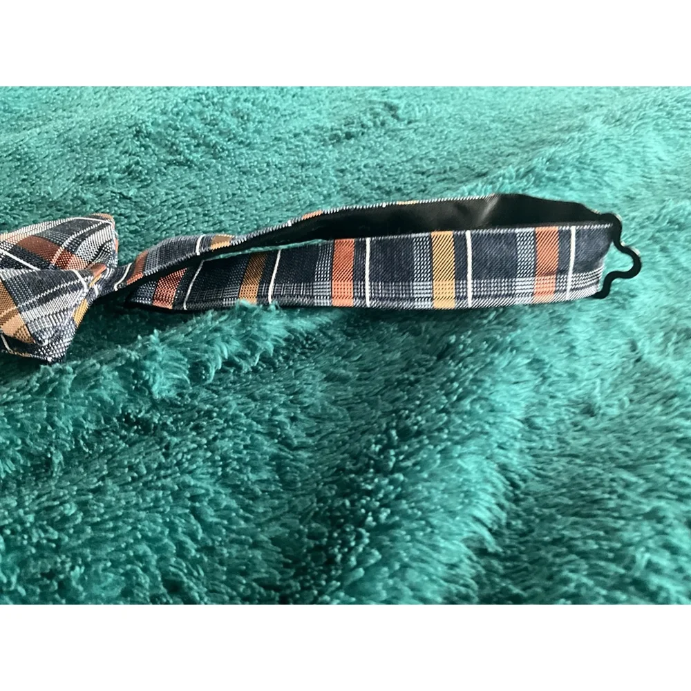 Jos A Bank Mens Blue Orange Plaid Bowtie Adjustable Formal Wedding Party Prom